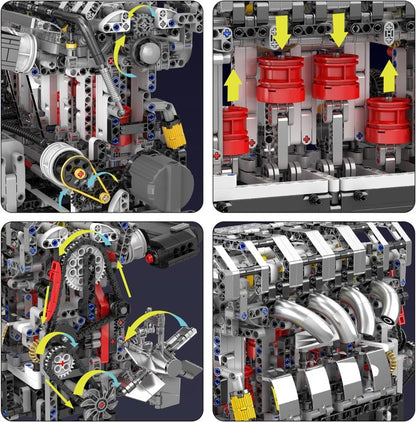 Mould King 4-Zylinder Reihenmotor - 1787 Teile Klemmbausteinmodell mit Motorisierung