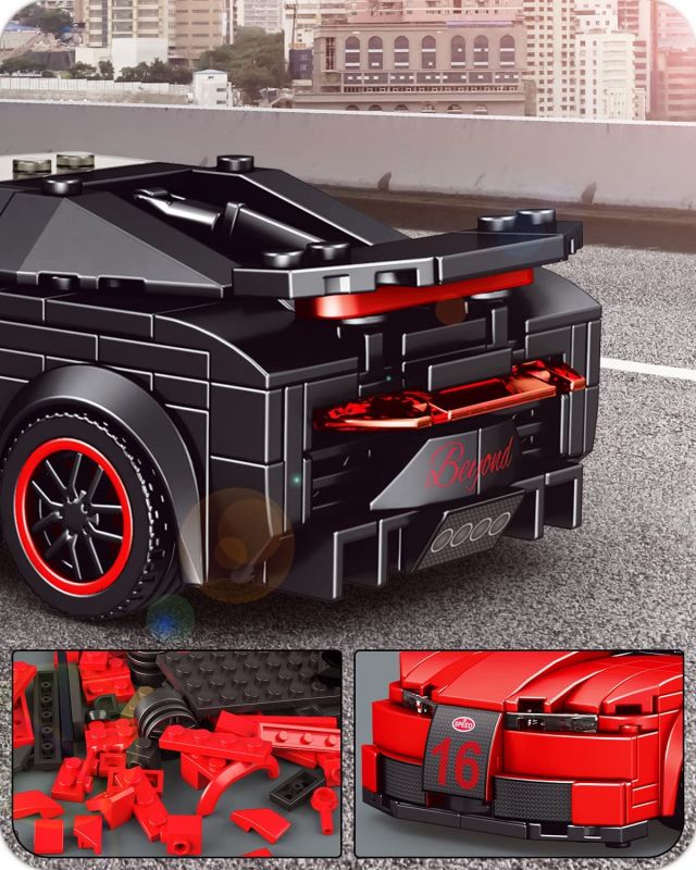 Roter Sportwagen mit Displaybox